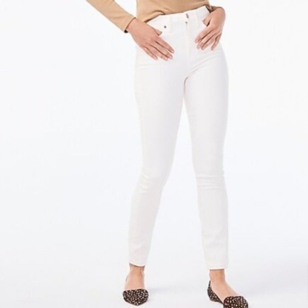J Crew 10" High-rise Skinny Jeans in White Denim